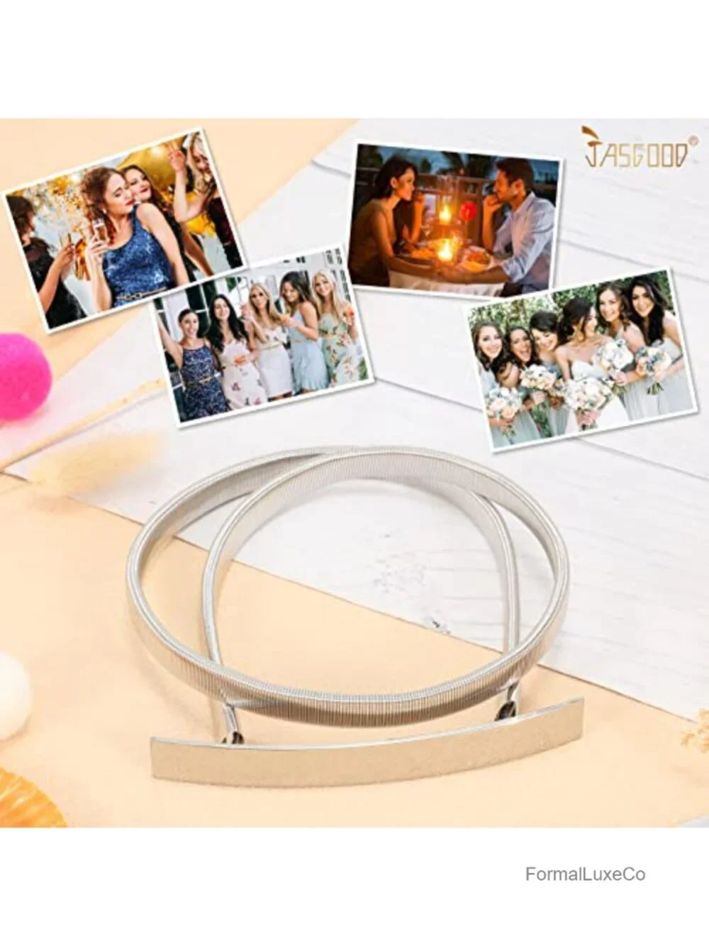 Skinny Metal Waist Belt Elastic Chain Belt for Dresses